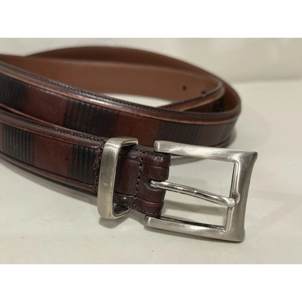 Roundtree & Yorke Leather Belt 36 Full Grain Cowhide Brown Solid Brass